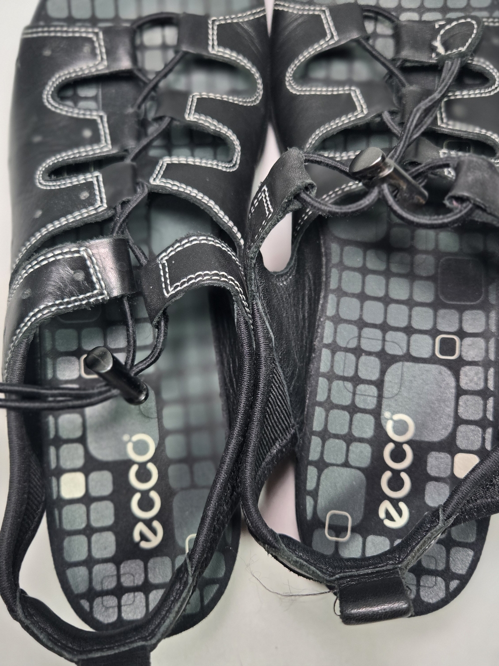 ECCO Jab Sandal Black Leather Speedlace Womens USA 10 - 10.5 EU 41 Strappy EUC - Picture 5 of 7
